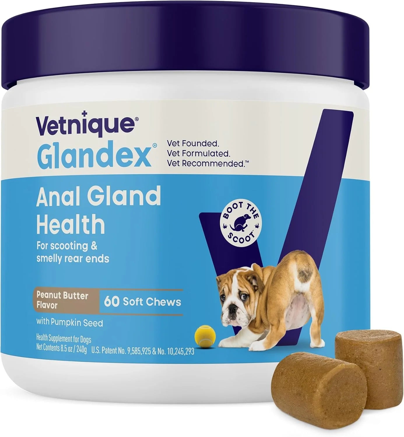 Vetnique Glandex Anal Gland Soft Chews for Dogs – Digestive Enzymes, Probiotics & Fiber with Pumpkin – Boot the Scoot – Peanut Butter Flavor, 60 Count