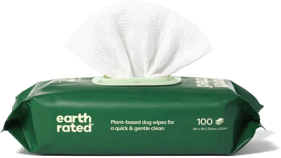 Earth Rated Pet Wipes – Unscented, Hypoallergenic Cleaning Wipes for Dogs & Cats, 100 Count