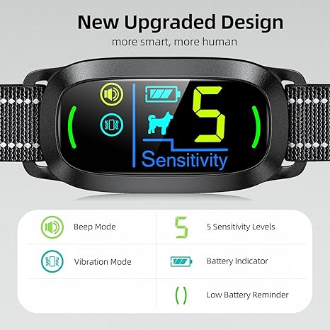 Rechargeable Smart Dog Bark Collar – Adjustable Sensitivity, Beep & Vibration Training Collar for Small, Medium & Large Dogs (Black)