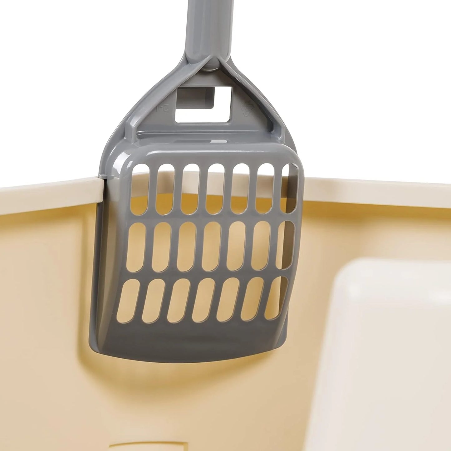 Basics Large Cat Litter Box – High Sides, Open Top with Scoop, 19 x 15 x 11.75 in (Grey/Beige)