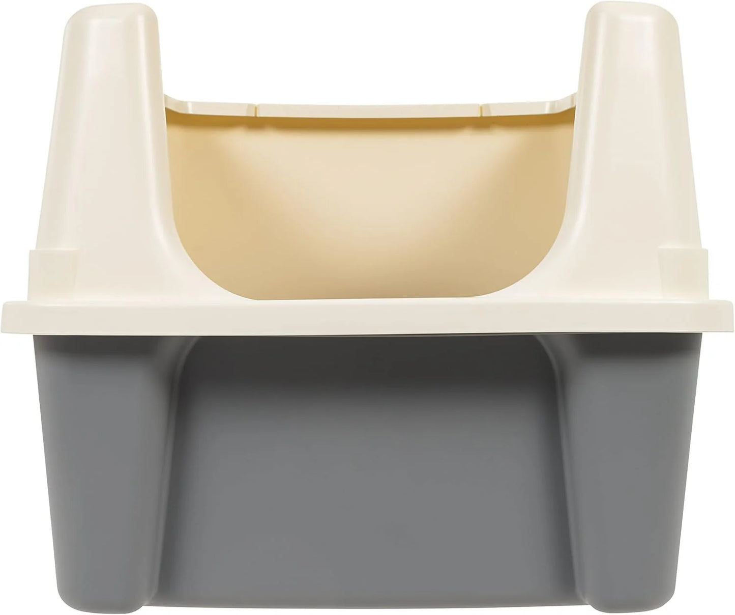 Basics Large Cat Litter Box – High Sides, Open Top with Scoop, 19 x 15 x 11.75 in (Grey/Beige)