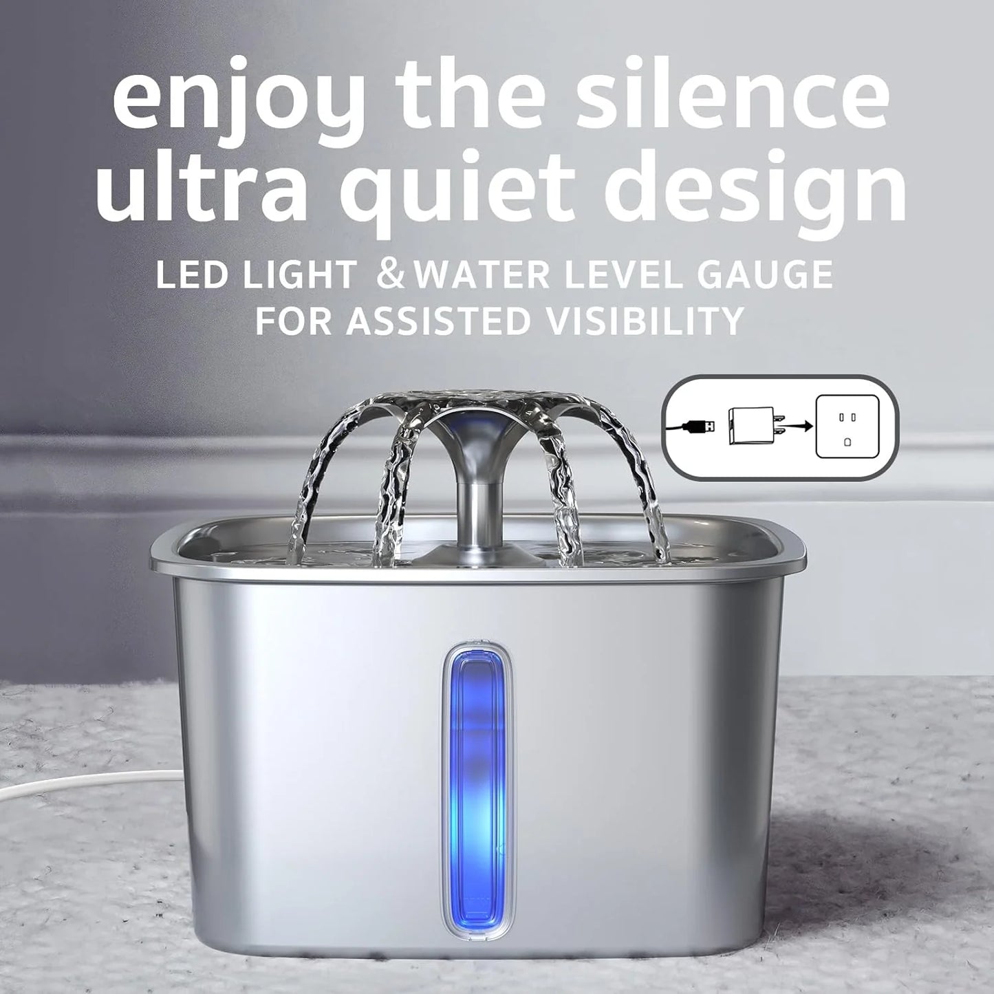 Veken Stainless Steel Cat Water Fountain – 95oz/2.8L Automatic Pet Fountain with Filters & Mat (Silver)