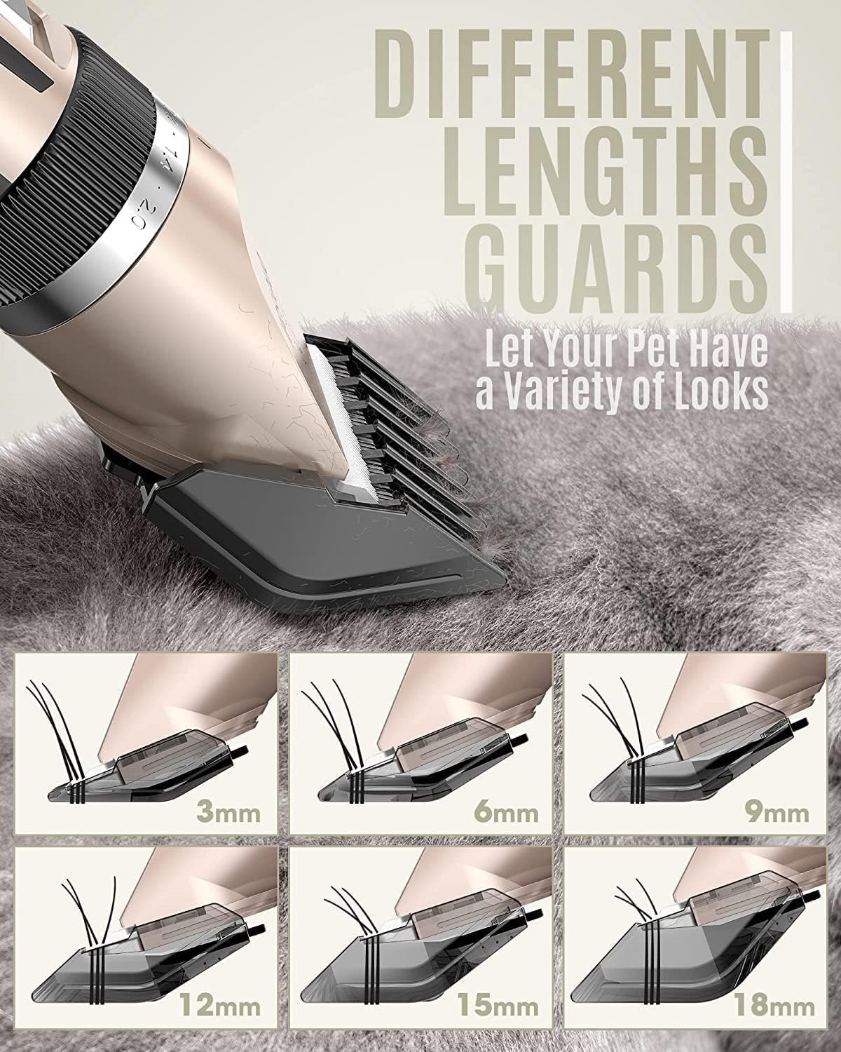 Oneisall Low-Noise Dog Clipper – Rechargeable Cordless Electric Grooming Kit for Dogs, Cats & Pets (Gold)