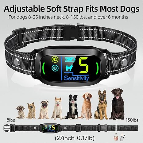 Rechargeable Smart Dog Bark Collar – Adjustable Sensitivity, Beep & Vibration Training Collar for Small, Medium & Large Dogs (Black)
