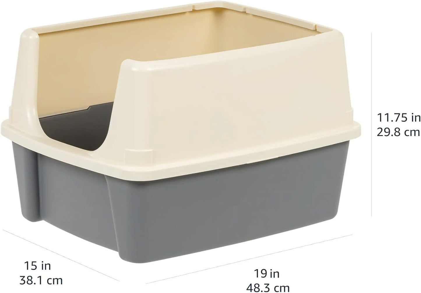 Basics Large Cat Litter Box – High Sides, Open Top with Scoop, 19 x 15 x 11.75 in (Grey/Beige)