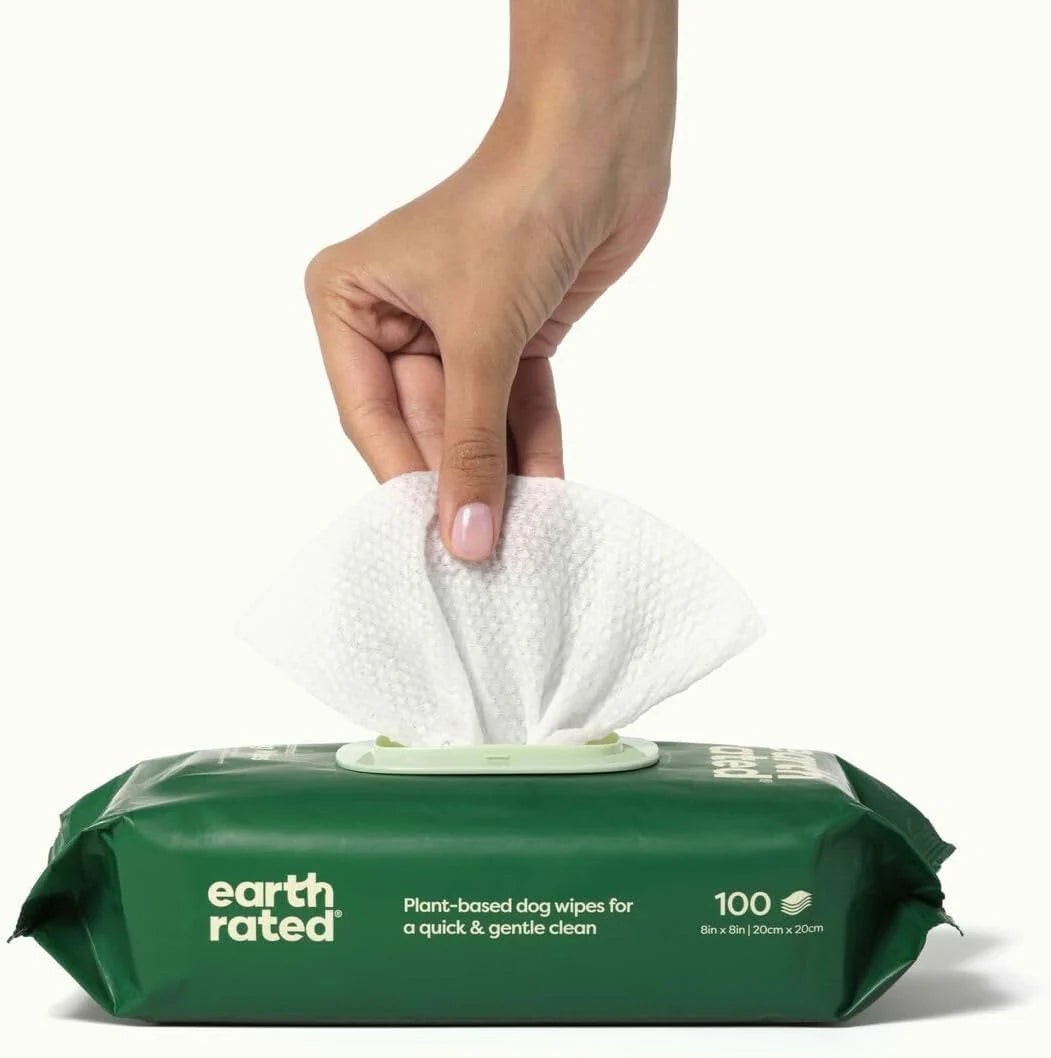 Earth Rated Pet Wipes – Unscented, Hypoallergenic Cleaning Wipes for Dogs & Cats, 100 Count